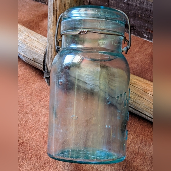 Vintage Aqua Blue Atlas Seal With Wire & Glass Lid Jar - Picture 2 of 6